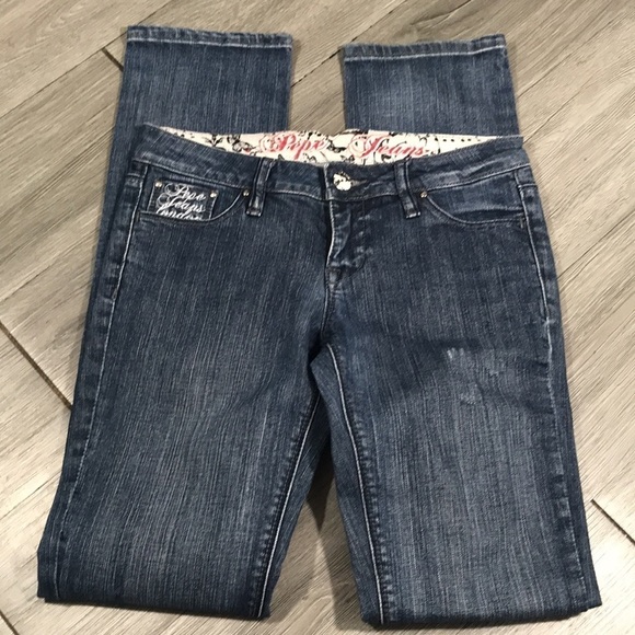 Pepe Jeans London Medium Wash Screen Print Pockets Straight Leg Jeans size 25 - Picture 3 of 12